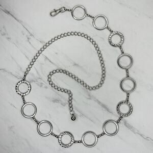 Rhinestone Open Hoop Circle Silver Tone Chain Link Belt One Size (OS) ✨